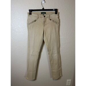 LRL Lauren Jeans Co. Ralph Lauren Womens Beige Skinny Jeans Zipper Accents